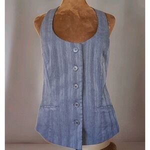 Y2K Halter Vest Women's Size 12 Gray Striped Office Career Smocked Back Stretch